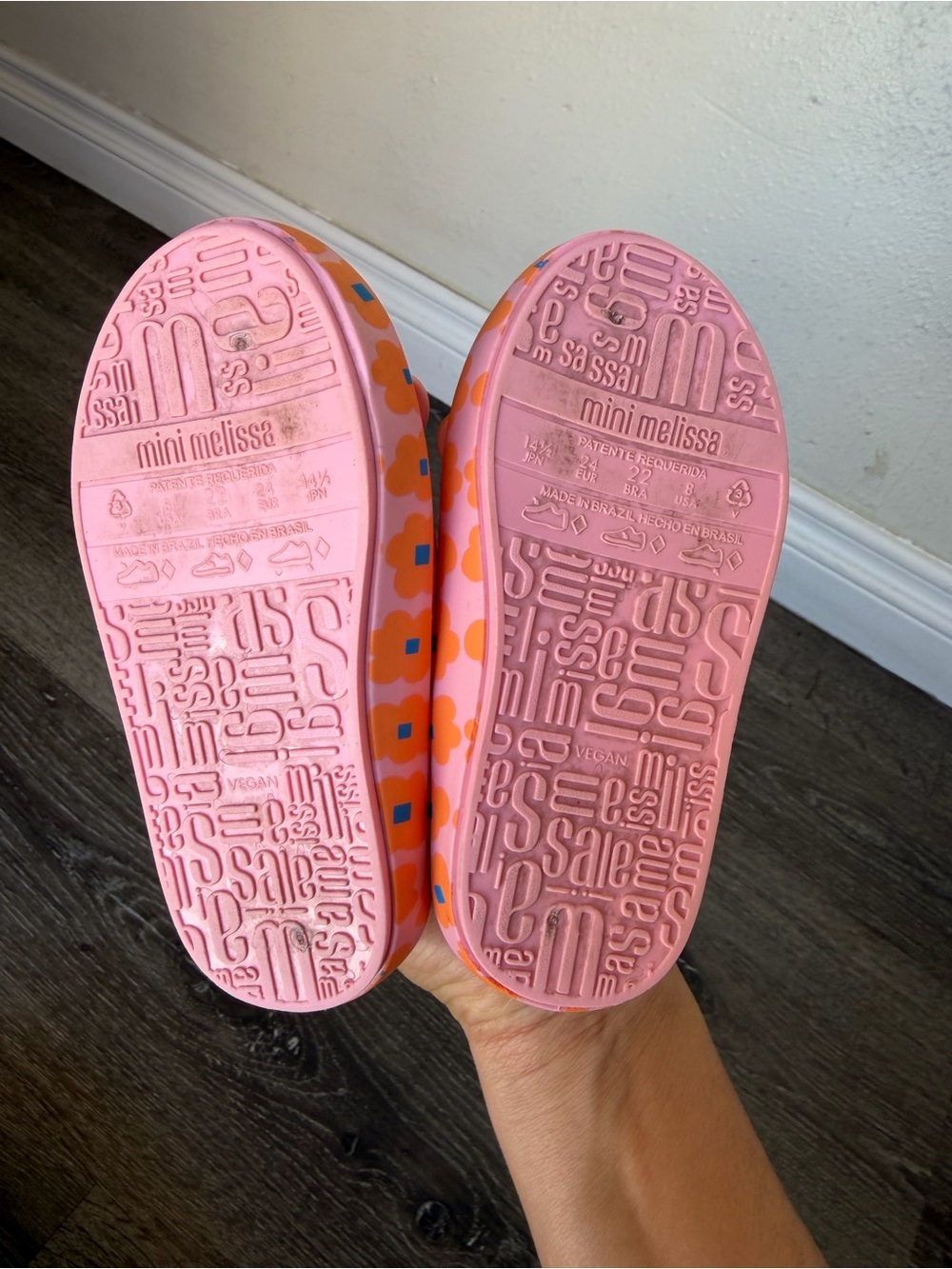 Mini Melissa Pink Sneakers with Orange Flower Accents - Picture 5 of 6